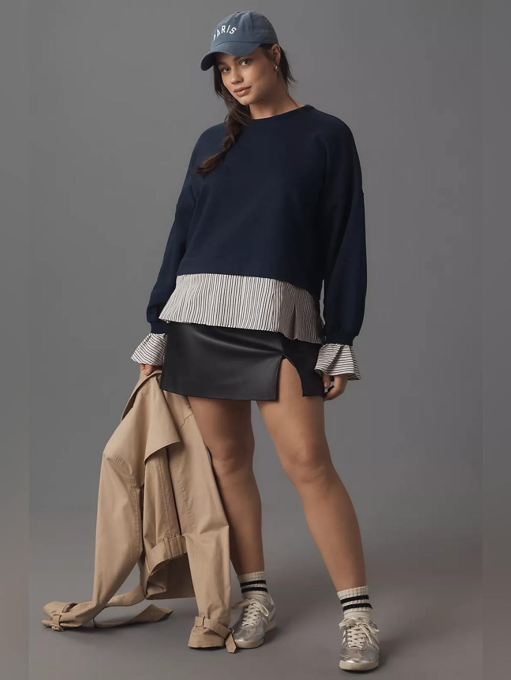 Maeve Striped Trim Twofer Sweatshirt Size Large NWT